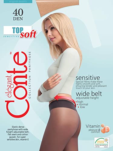 Image of Conte Tights for Sensitive Skin Sheer to Waist Hipster Low-Rise Pantyhose with Adjustable Belt, Top Soft 40 Den