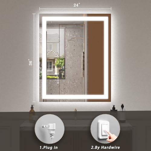 Image of 24x36 LED Mirror for Bathroom, Lighted Vanity Mirror for Wall, Dimmable, Anti-Fog, Shatter-Proof, ETL Listed (Front Lights + Backlit)