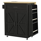 IRONCK Kitchen Island Cart with Storage, Rolling Kitchen Table with Power Outlet, Storage Cabinets on Wheels with Drop Leaf, Portable for Dining Room, Black