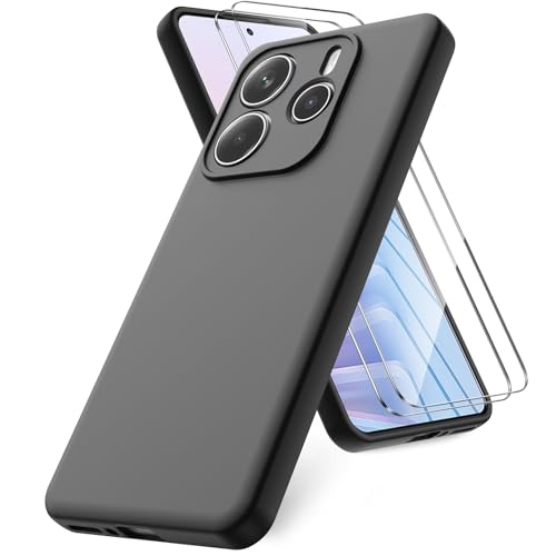 Vansdon Funda Compatible con Xiaomi Redmi Note 14 5G, 2 Unidades Protector Pantalla Cristal Templado, Silicona Líquida Gel Ultra Suave Funda- Negro