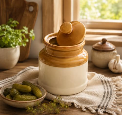 Image of Pure Source India Ceramic Pickle Jar with Lid | Airtight Ceramic Storage Container for Pickles, Chutney, Spices & Dry Snacks | Glossy Handmade Kitchen Storage Jar (1, litres)