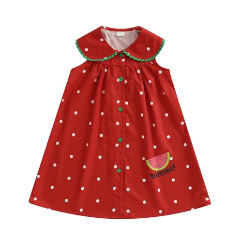 Toddler Baby Girl Summer Clothes Sleeveless A-line Dress Button Dots Watermelon Print Sundress for Kid