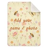 Mantas de recepción personalizadas con diseño floral de abeja y mariposa rosa y amarillo para niños, mantas suaves con monograma de animales para niñas o niños, 30 x 40 pulgadas, cositas para bebés