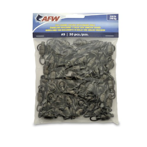 American Fishing Wire Black Ball Bearing Swivels (50 Pieces), Size 9, 530 Pound Test #TOP16