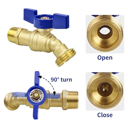 TMOK 1/4 Turn Large Flow 1/2" x 3/4" Outdoor Faucet-Brass Hose Bib Garden Faucet 1/2" MIP Inlet, 3/4" MHT Outlet,Teflon Tape & Washers Included,Water Hose Spigot,Valve,Frost Resistant and Leak Proof by TMOK - Used condition - Image 4