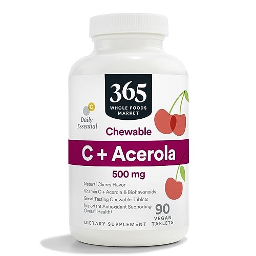 365 by Whole Foods Market, Chewable C + Acerola C 500mg, Natural Cherry Flavor, Vegan, 90 Tablets - image 1