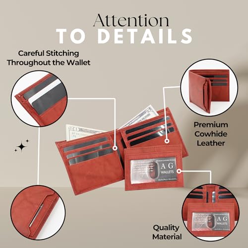 Image of AG Wallets Leather Wallet for Men - Sliding 2-in-1 Bifold Wallet with Removable Card Holder & RFID Protection - Premium Travel Wallet - Versatile & Functional Design - Burgundy