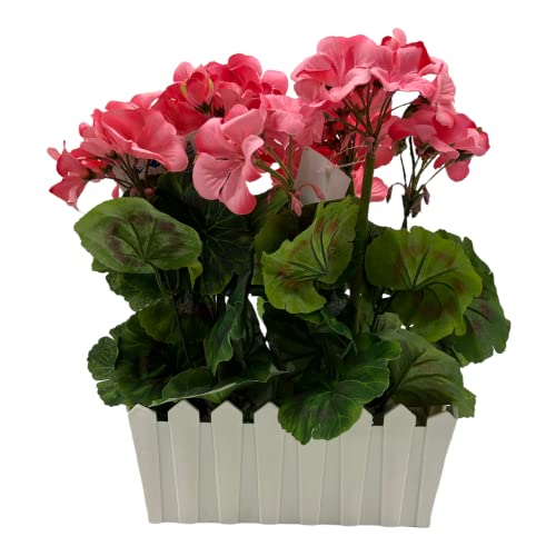 Jardinière de géranium Rose, Pot lesté béton Fleurs artificielles thumbnail