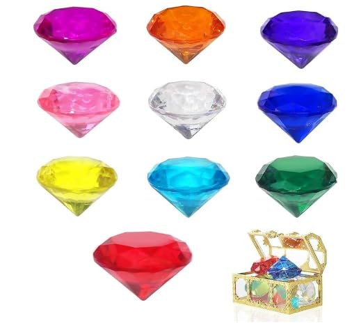 Generisch Diamantes para niños de 40 mm, 10 unidades de piedras preciosas acrílicas, grandes, piratas, tesoros, juguetes, coloridos, transparentes, decoración para jarrones, acuarios, decoración de