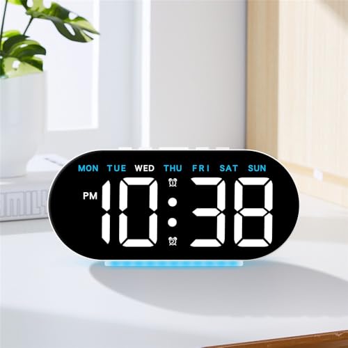 Image of Niyam Multifunctional LED Digital Alarm Clock Large Display Bedside Clock with Ambient Light - White Shell /Blue Light for Home & Office (WhiteDigit, GH8035)