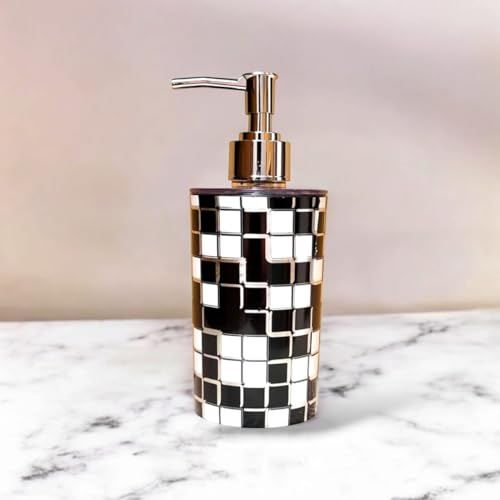 Image of Italian Design Liquid Soap Dispenser| Sanitizer Dispenser | Lotion Dispenser | Shampoo Dispenser | Handwash Bottle | Metallic Grey Finish, 350ml (Mosaic Black)