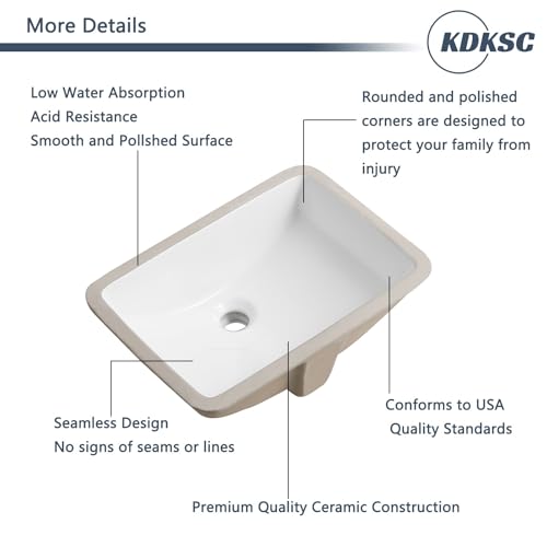 KDKSC 18 Inch Undermount Bathroom Sink White Ceramic Rectangular Under Counter Bathroom Sink for Cabinet Porcelain Vanity Sinks,Overflow Type (18.4"x13.0") by KDKSC - Image 7