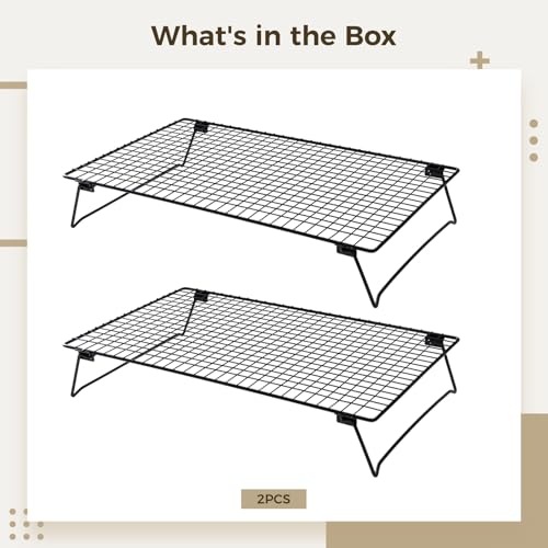 2 Pcs Cooling Racks, Foldable Carbon Steel Cake Racks for Cooling and Baking, with Legs, Square Grid Design for Even Heat Distribution, Versatile Kitchen Tool for Cookies, Cakes, Bread - Image 5