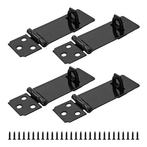 AUXBC 4PCS 3 Inch Padlock Hasp Set, Black Painted Iron Door Lock Latch, Slide Latch Lock Security Gate Clasp for Fence, Cabinet, Shed, Garden Storage