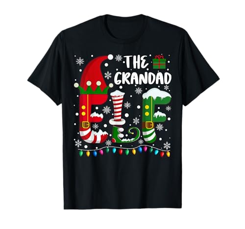 Funny Family Matching Pajamas Grandad ELF Christmas T-Shirt