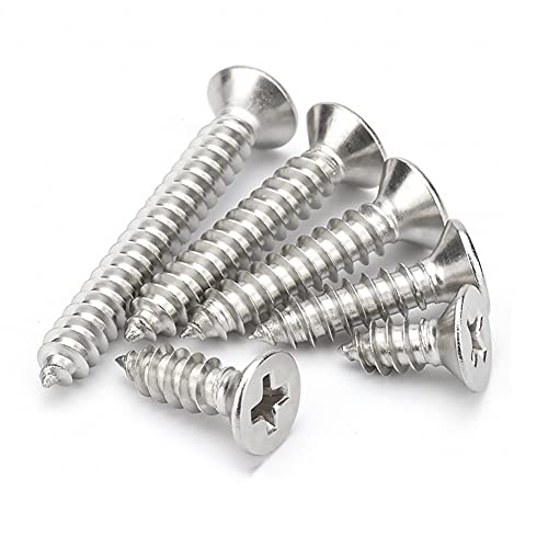 BOZONLI Countersunk Self Tapping Screw 304 Stainless Steel Wood Screws Cross Flat Head Drywall Screws for Plastic Wood Soft Metal M4×8mm,50 pcs