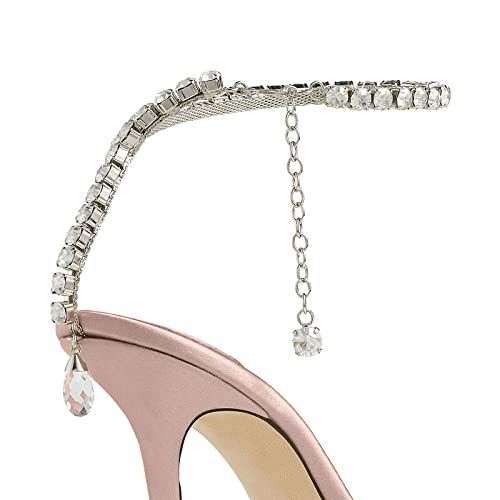 Image of LauraVicci Women's Heeled Sandals Crystal Chain Ankle Straps Rhinestones Buckle High Heels Stiletto Slip On Wedding Party Satin Dress Shoes