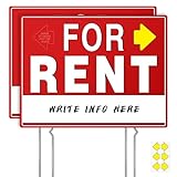 For Rent Sign with Tall Stakes, 17' x 13', For Rent Sign with Arrow Stickers, Double-Sided Yard Signs, For Rent Signs with Metal Stakes, WEATHER-PROOF, (2 Pack)