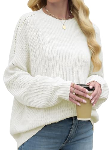 Oversized Sweaters for Women Long Sleeve Shirts Trendy Womens Tops Blouses Dressy Casual Sweatshirt Early Fall Winter Fashion Clothes Clothing Christmas Holiday School Outfits Loose Tunics White XL4