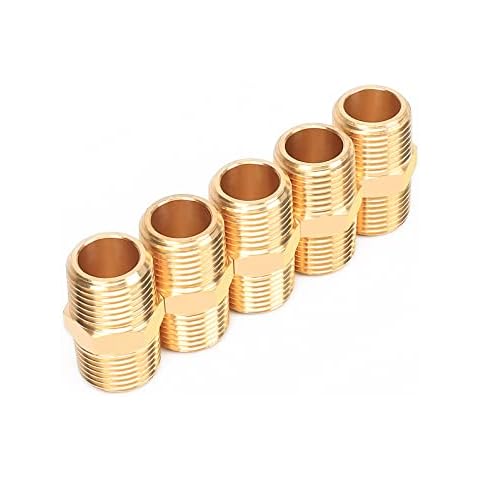 Winmien5PCS Solid Brass Hex Nipple Pipe Fitting, 1/2"NPT Male x 1/2" NPT Male Equal Diameter Pipe Adapter. (1/2"NPT Male x 1/2" NPT Male) Cover
