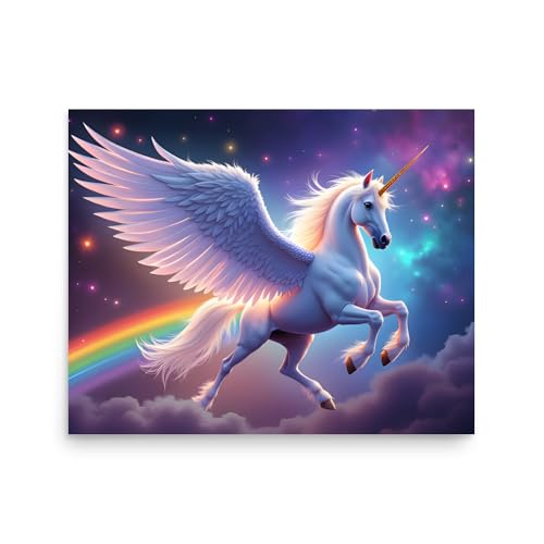 Rainbow Unicorn Poster, Pegasus Wall Art Prints for Kids Room,