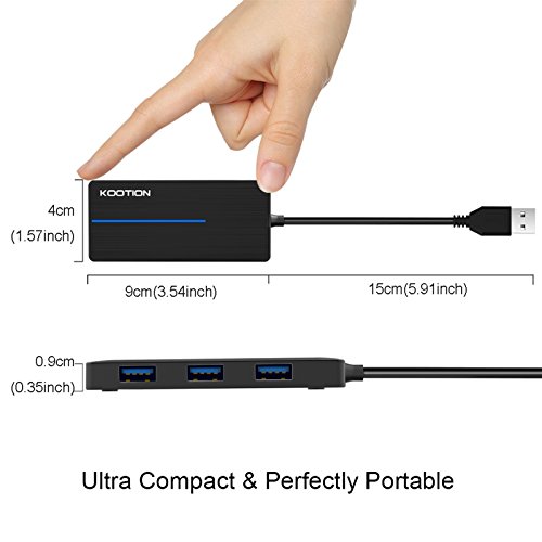 Kootion 4-Port Usb 3.0 Hub, Ultra-Slim Data Hub (5Gbps Transfer Speed) With Led Indicator For Macbook, Windows Pc, Surface, Mobile Hdd, Ultrabook, Flash Drive, Laptop (Black) #TOP7