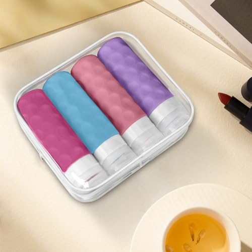 Image of Silevoler Travel Bottles for Toiletries, 4pcs Tsa Approved 3oz Travel Size Containers, BPA Free Leak Proof Premium Silicone Bottles, Refillable Liquid Squeezable Accessories W /Toiletry Bag (Vibrant)