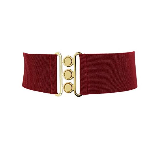 FASHIONGEN - Elastiskt bälte för kvinnor, stort bälte med 3-knappsögla, vintage stil, GLORIA Made in France - Bordeaux (Gyllene spänne), 2XL / byxor från 47 till 52