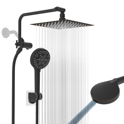 Image of 8 inch Metal Rainfall Shower Head with 10-Mode Handheld, Oil Rubbed Bronze