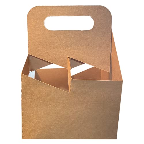 C-Store Packaging 4 Cup Drink Carrier With Handle | Kraft Paperboard Cup Holder | Disposable Cup Holder For Hot Or Cold Drinks | Cup Carrier For Food Delivery Services, Uber Eats, Door Dash (50) #TOP30