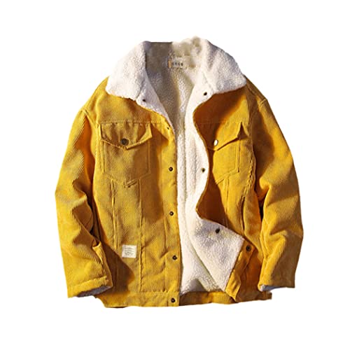 Veste en velours côtelé homme jaune M | Manteau chaud d'hiver