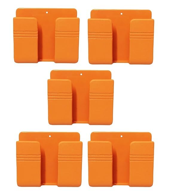 Image of WALLVIEW TECH Pack of 5 Wall Mounted Mobile Holder Storage Case for Remote Wall Mounted Mobile Stand /Multi Purpose Stand with Hole for Phone Charging-(Orange)