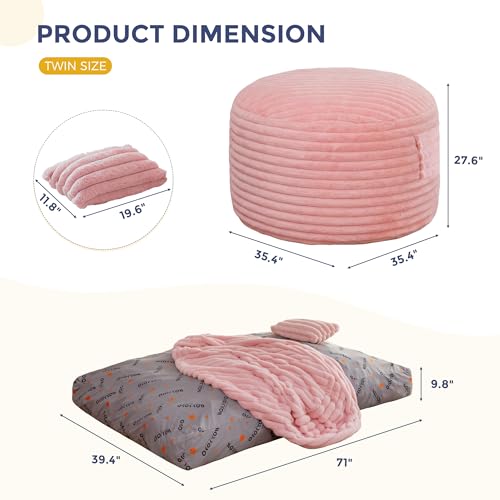 Image of MAXYOYO Giant Bean Bag Chair Bed with Pillow, Convertible Beanbag Sofa to Floor Bed, Lazy Chair Couch with Removable Cover, High-Density Shredded Foam Filling, Cozy Lounge for Bedroom Living Room