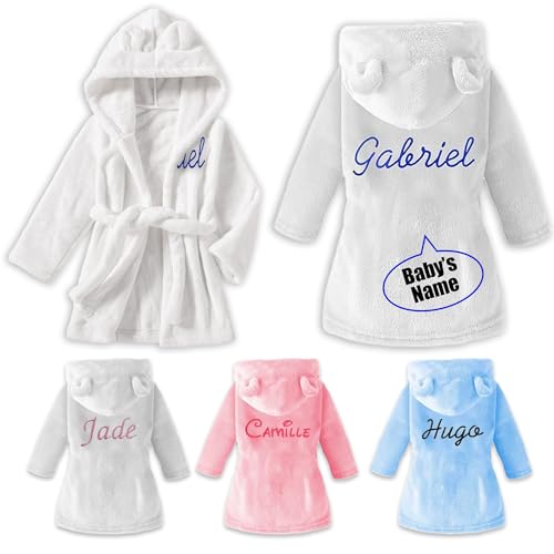 Personalized Baby Bathrobe -Baby Robe Hooded Bath Robe Towel Pajamas-Custom Personalized Embroidered Kid's Name