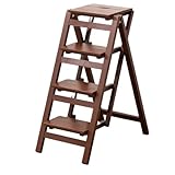 Attic Stairs Stool Wooden Folding Ladder Chair Thickened Stair Chair Portable Light Garden Tool Ladder Stable Maximum Load 337bl(Coffee,4 Step)