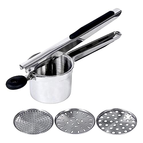 Stainless Steel Potato Ricer with 3 Interchangeable Discs - Ideal for Fluffy Mashed Potatoes & Versatile Kitchen Use