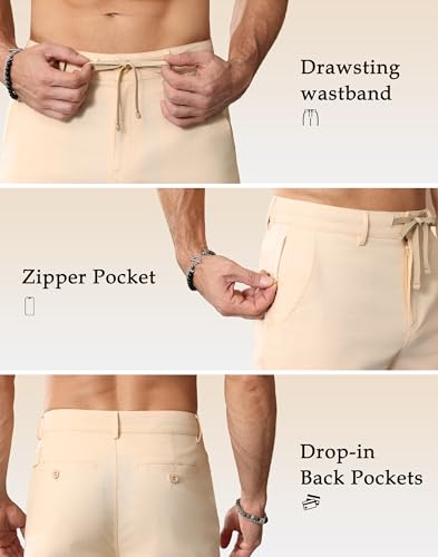 JWM Linen Dress Pants for Men Summer Casual Beach Lightweight Comfy Trousers Travel Vacasion Pants with Zipper Pocket 30" Khaki4