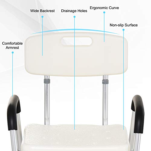 Homcom Shower Chair, Mobility Medical Grade Bath Chair, Adjustable Shower Bench With Removable Armrests For Seniors, Handicap, Disabled #TOP5