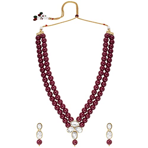 Image of Peora Crystal Faux Pearl Kundan Necklace & Jewelry Set Gift for Women
