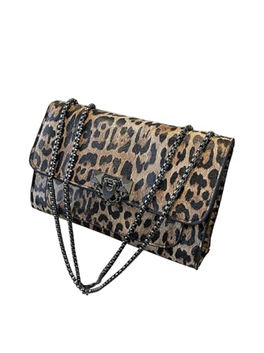 Image of RoseSeek Women's Leopard Print Chain Shoulder Bag Metal Buckle Handbags Leather Clutch Purse