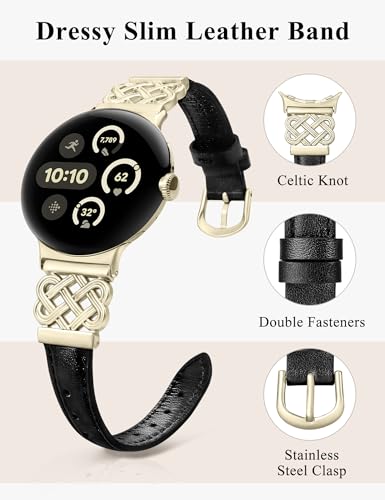 Image of TOYOUTHS Slim Leather Band Compatible with Google Pixel Watch 4 3 41mm /Pixel Watch 2 1 Band Women, Celtic Metal Dressy Thin Fashion Designer Premium Leather Strap for Google 4 3 2 1 Smartwatch