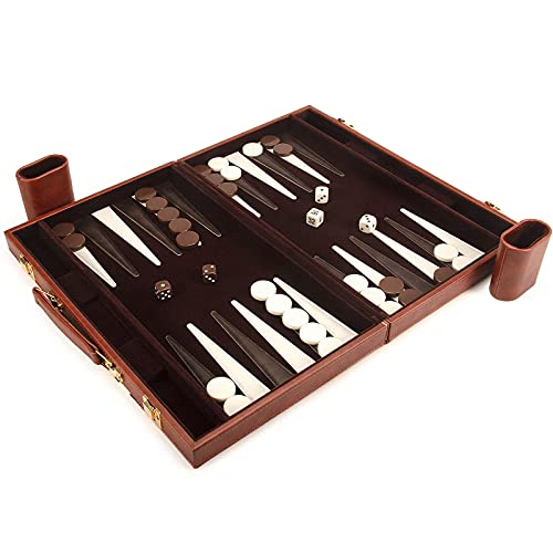 Amerous Backgammon Set, 15'' Folding Classic Board Game With Leather Case, Gift Package, Instruction, Portable Travel Strategy Backgammon Game Set For Adults, Kids #TOP1