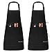 MOLENKY Delantal de Cocina de Poliéster(2 Piezas), con Tira de Cuello Ajustable y 2 Bolsillos, Delantal Chefs Cocina para Cocinar/Hornear (Negro)