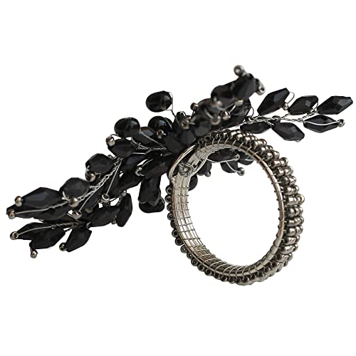 ITOS365 Napkin Rings Set of 6 for Dining Table Decoration Parties Everyday Metal Napkin Holder Leaf Black (Pack of 6) - Image 2