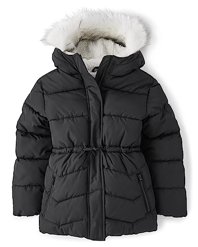 The Children's Place Girls' Medium Weight Puffer Jacket, Wind, Water-Resistant, Black