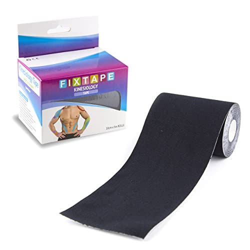 FixTape Cinta kinesióloga 10cm x 5m I sin látex - resistente al agua - permeable al aire I respetuosa con la piel y especialmente elástica - óptima libertad de movimiento I 5m (Negro) Cover