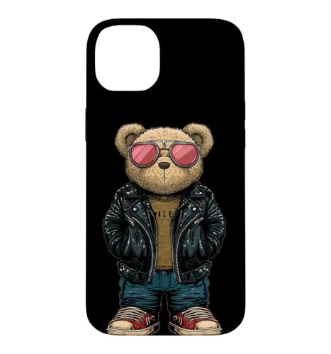 Bad Teddy Bear Look in Black Leather Jacket �R�X�`���[�� �X�}�z�P�[�X iPhone 14 Plus �p