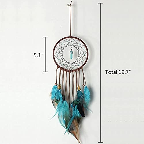 Dremisland Forest Turquoise Dream Catchers - Handmade Exquisite Feather Beaded Dreamcatcher for Kids/Cars/Bedroom - Indians Traditional Art Wall Hanging Home Decoration (Blue and Brown)
