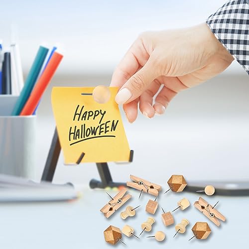 128Pcs Wood Push Pins, Thumb Tacks for Decorative, Wooden Pins and Tacks, Cork Board Thumbtacks, Cute Thumbtack for Wall and Bulletin Board, Map Pins