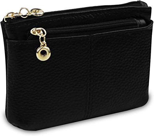 Preisvergleich Produktbild HLSX Unisex Leder Schlüsseletui Brieftasche Tasche Tasche Schlüsselbundhalter mit Schlüsselring & Reißverschluss, Schwarz